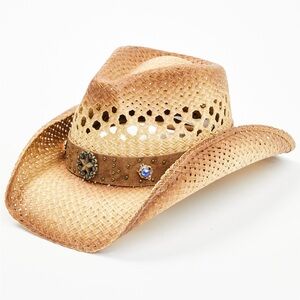 Stylish Straw Cowboy Hat with Embellished Band